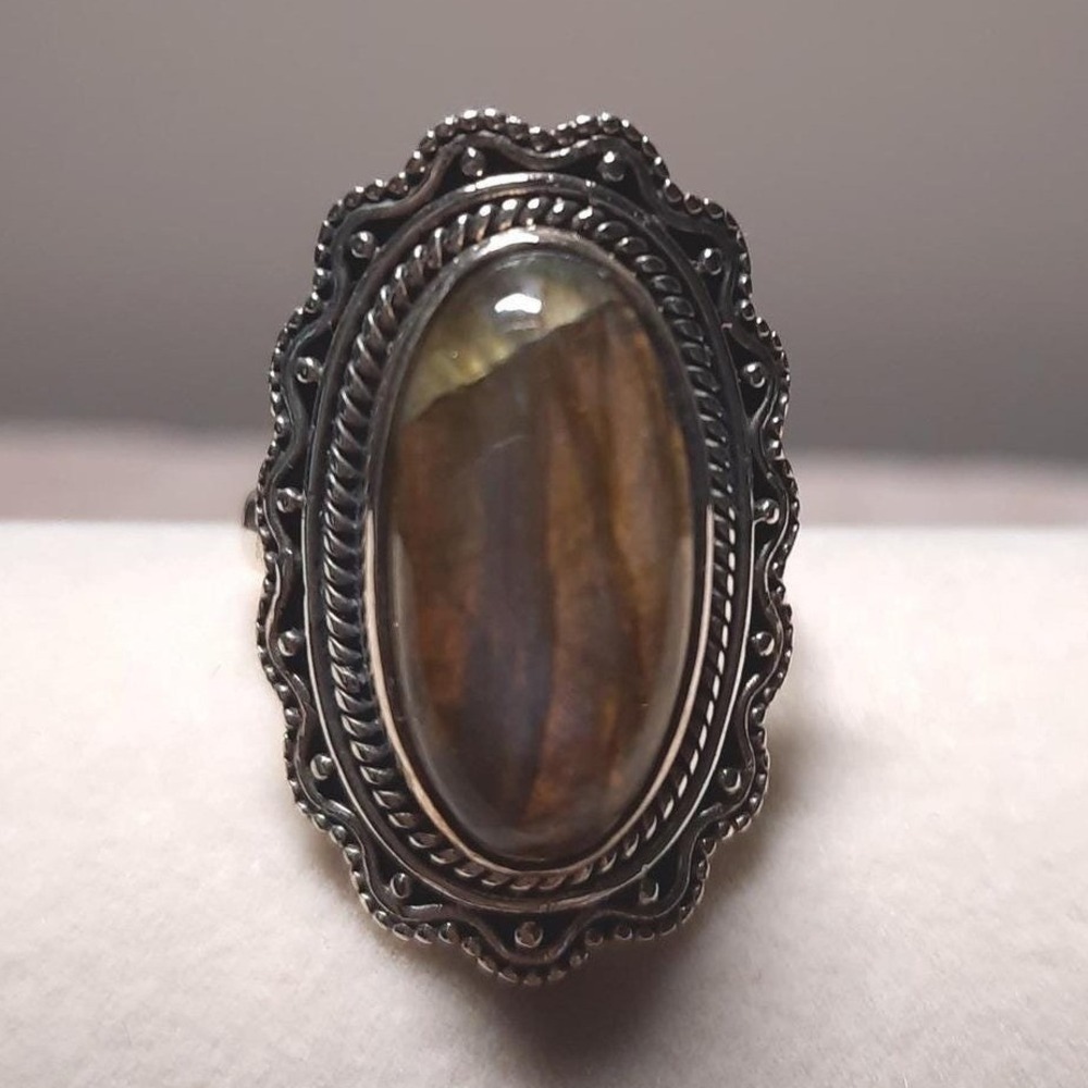 Labradorite ring artisan crafted statement in sterling silver  size 8